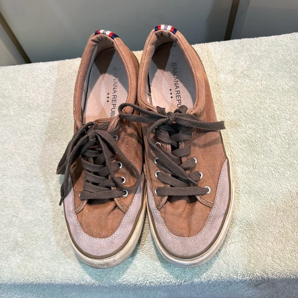 Banana Republic Men’s Brown Lace Up Canvas Boat Shoe Size 9.5